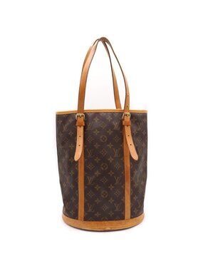 Louis Vuitton Monogram Bucket GM Tote Brown Leather Gold